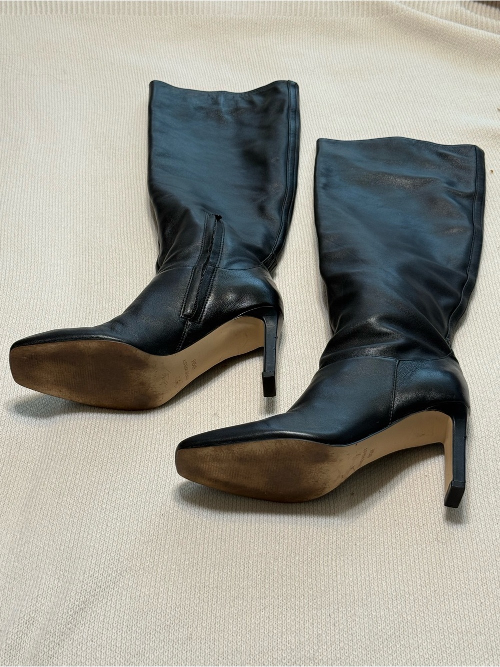 Nine West Classic Black Leather Mid-Calf Heel Boots - Women's size 6.5